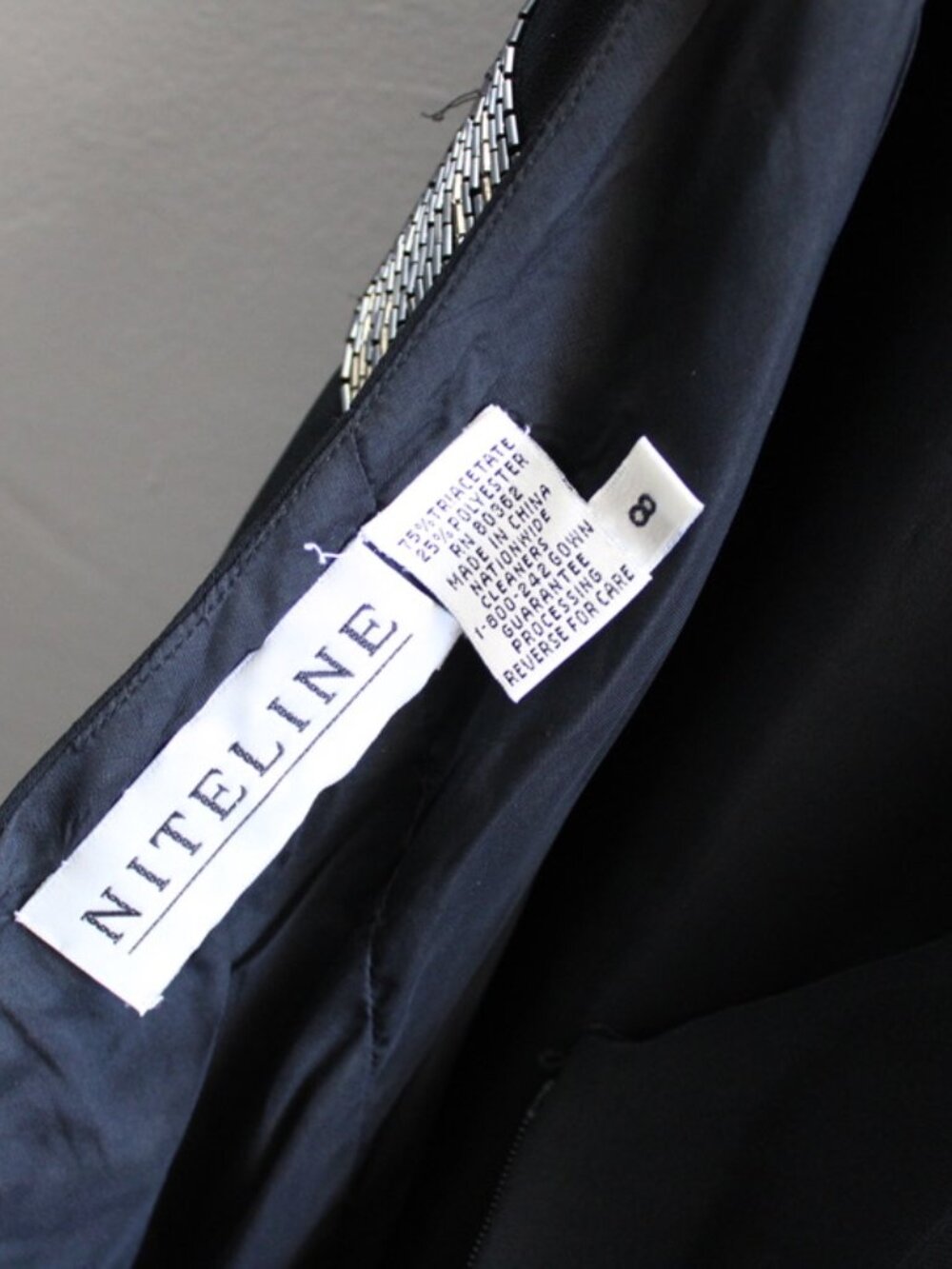 Niteline VTG Y2K Black Silver Beaded Halter Neckline Maxi Formal Dress Size 8 - Picture 4 of 9